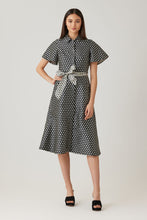 Load image into Gallery viewer, Polka Dot Rhinestone Button Short Sleeve Dress