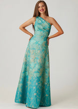 Load image into Gallery viewer, Metallic Jacquard Floral One Shoulder Gown