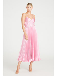 Pink Sleeveless Satin Midi Dress