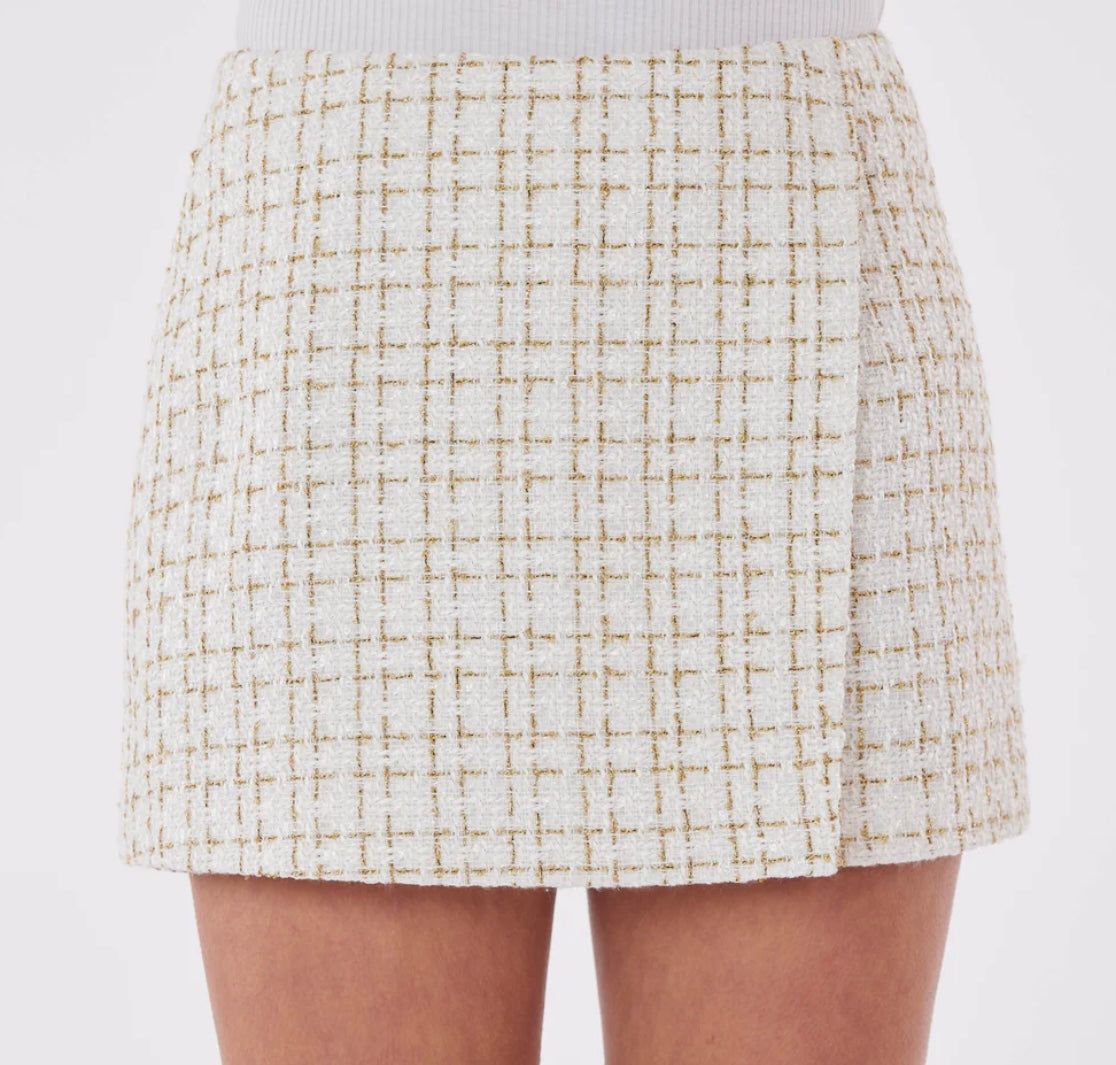 ◆SOMEWHERE BUTTER.◆ Bella tweed mini skirt ivory BT23WSK0 Tweed Skort – Bella Rose