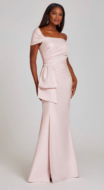 Metallic Stretch Jacquard Asymmetric Gown