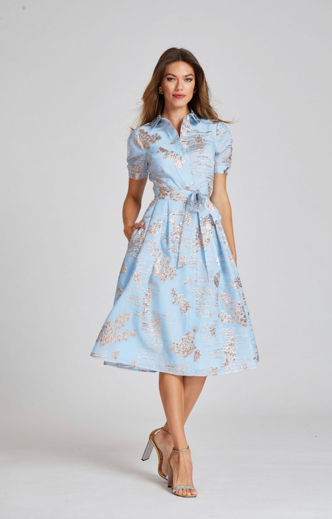 Metallic Jacquard Shirt Dress