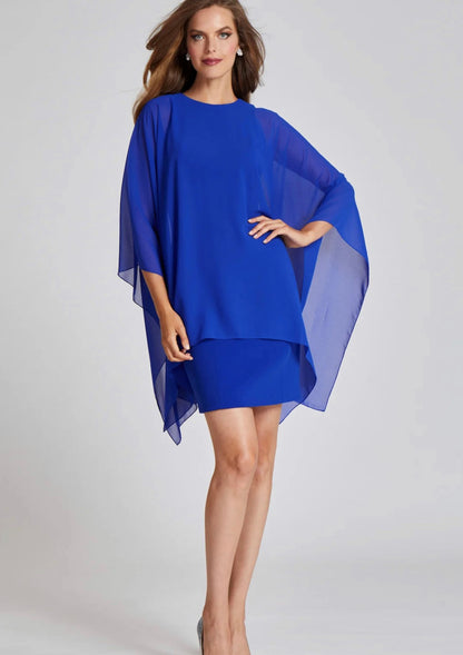 Chiffon Cape Overlay Sheath Dress