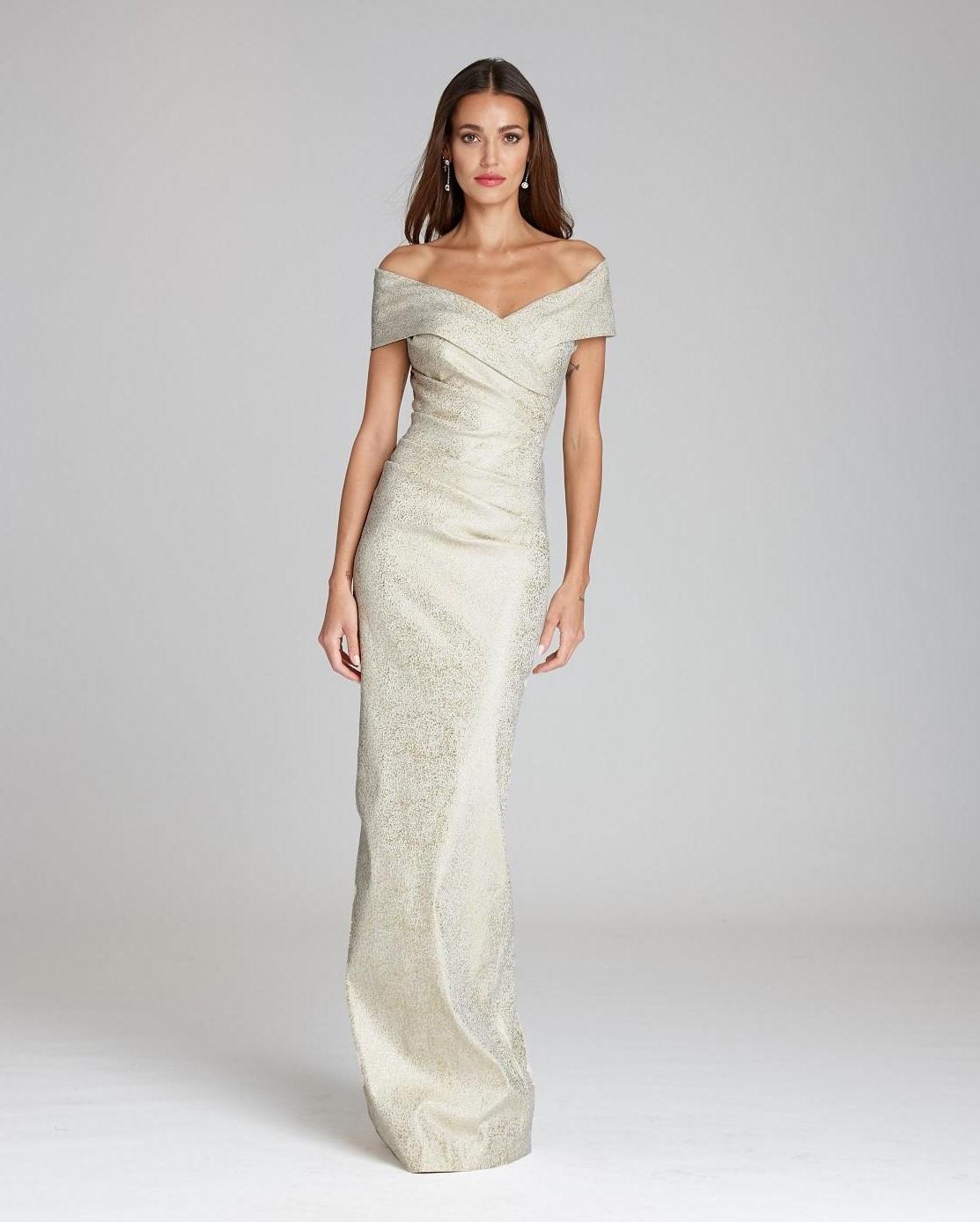 Jacquard Off Shoulder Rouched Gown