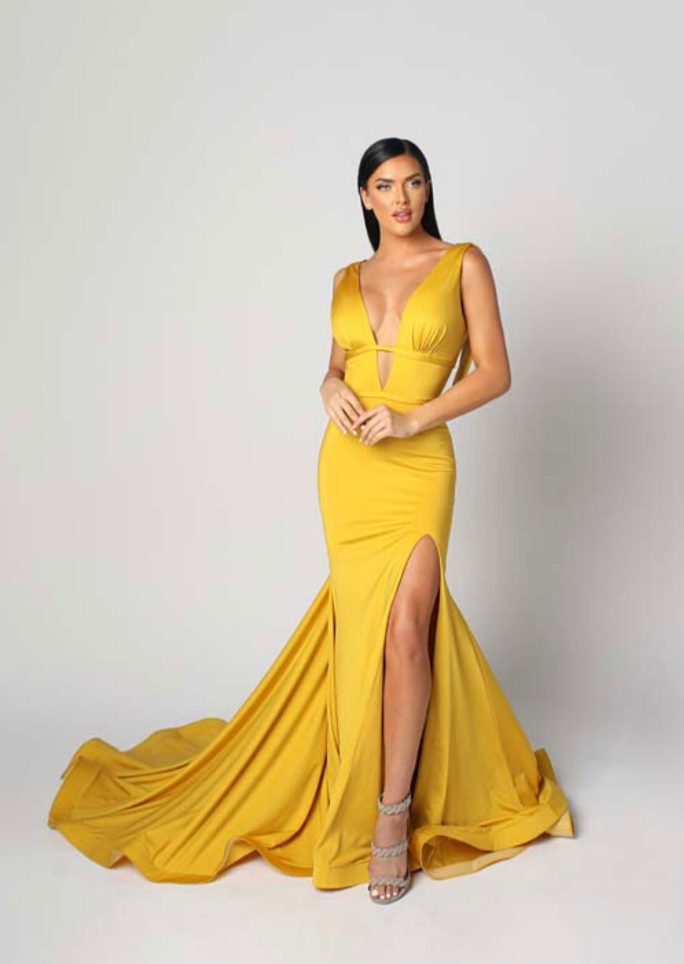 V-Neck Open Back Gown