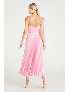 Pink Sleeveless Satin Midi Dress