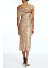 Load image into Gallery viewer, Asymmetrical Shoulder Side Slit Dress