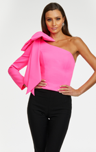 Load image into Gallery viewer, One Shoulder Scuba Top with Bow Detail