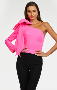 One Shoulder Scuba Top with Bow Detail