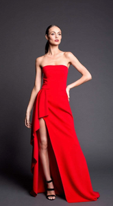 Odessa Stretch Crepe Overlay Strapless Gown