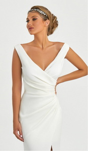 Odessa Stretch Crepe Side Drape Gown