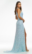 Load image into Gallery viewer, Sequin Halter Evening Dress with Slit