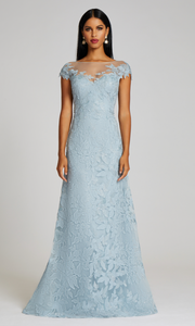 Tulle Gown With Leaf Pattern Embroidery