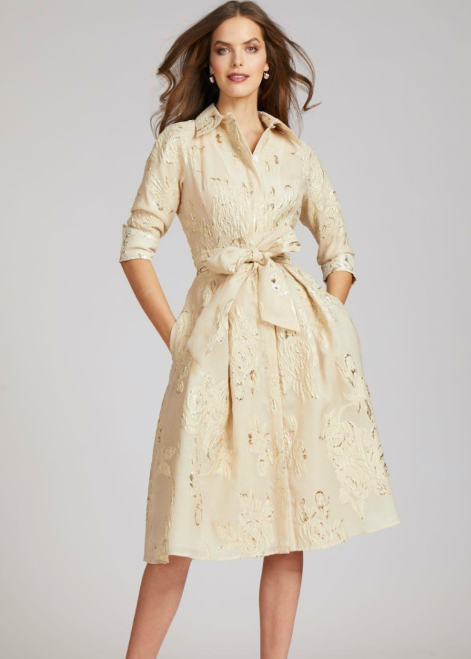 Metallic Jacquard Shirtdress with Floral Print