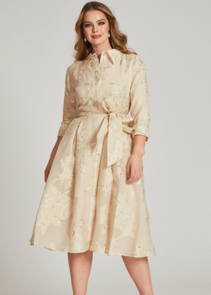 Metallic Jacquard Shirtdress with Floral Print