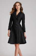 Load image into Gallery viewer, Shawl Collar Jacquard Long Sleeve With Bead Trim Dress