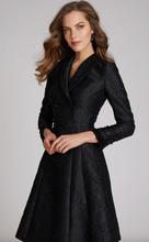 Load image into Gallery viewer, Shawl Collar Jacquard Long Sleeve With Bead Trim Dress