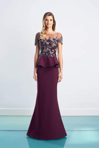 Embroidered Peplum Gown