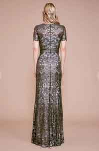 Short Sleeve Sequin Embroidered Gown