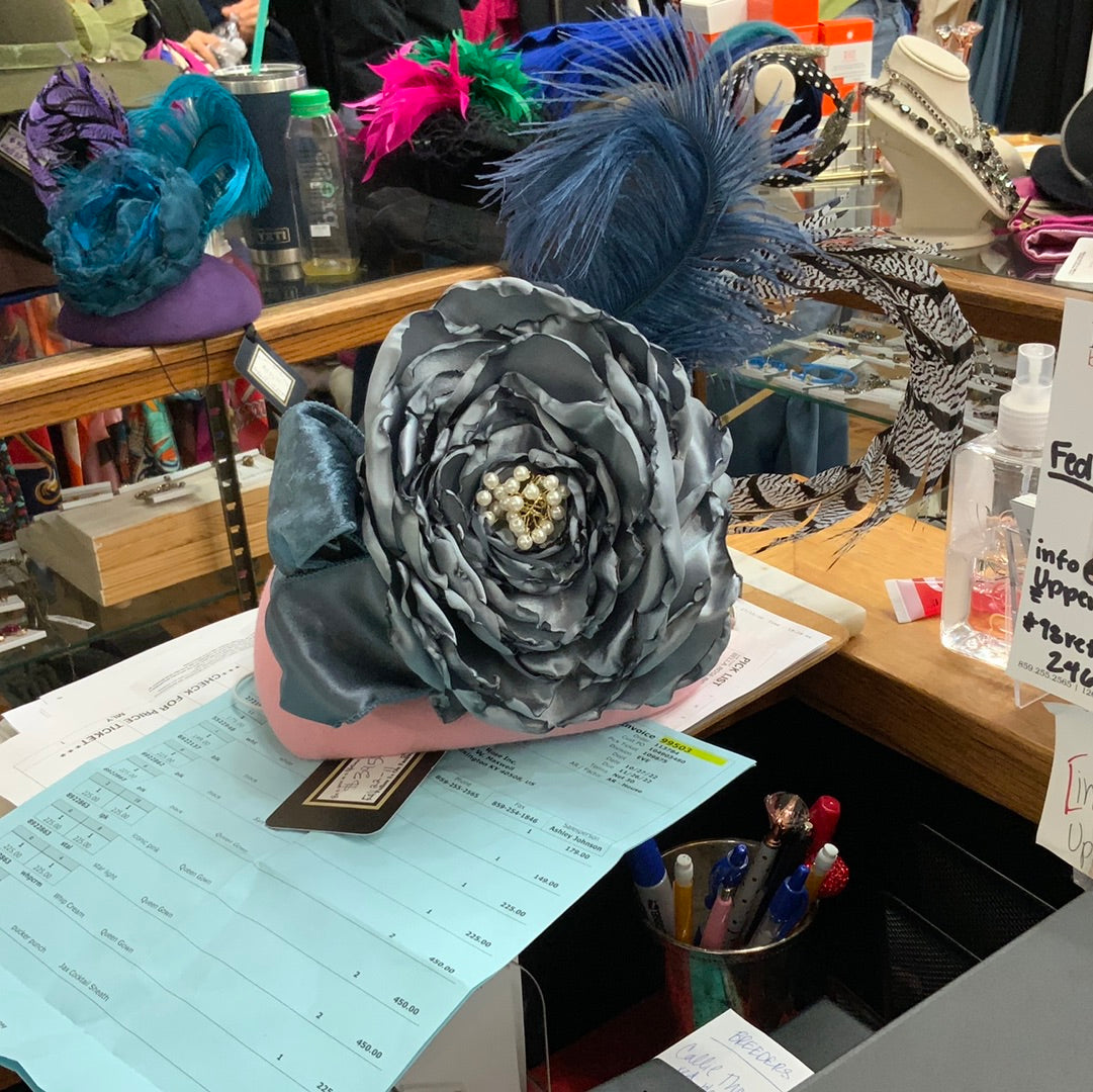 Pink and blue pearl rose fascinator