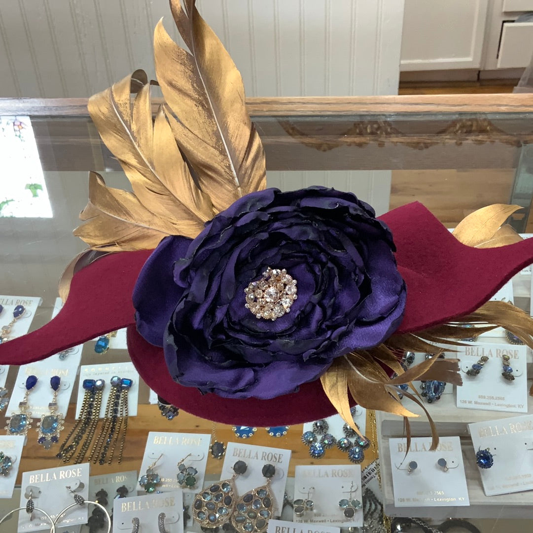 Maroon Gold Feather Fascinator