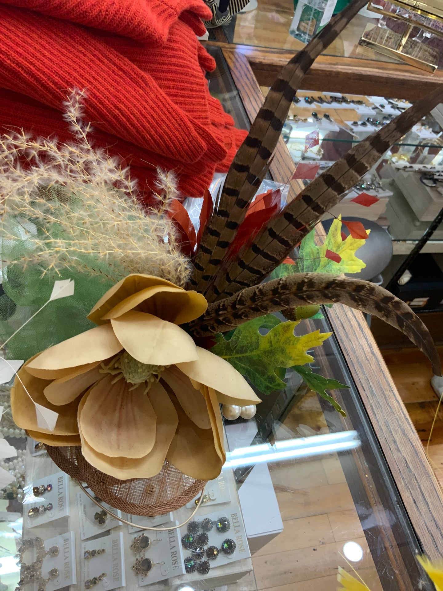 Brown pheasant feather topper