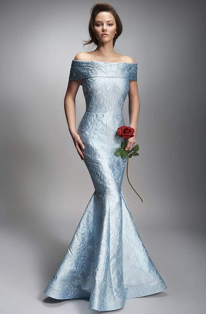 Embossed Off the Shoulder Gown